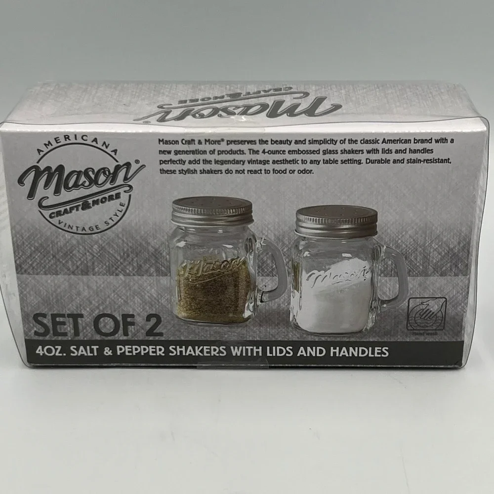Mason Salt Pepper Shakers 4oz Mint Green Glass Vintage Style New